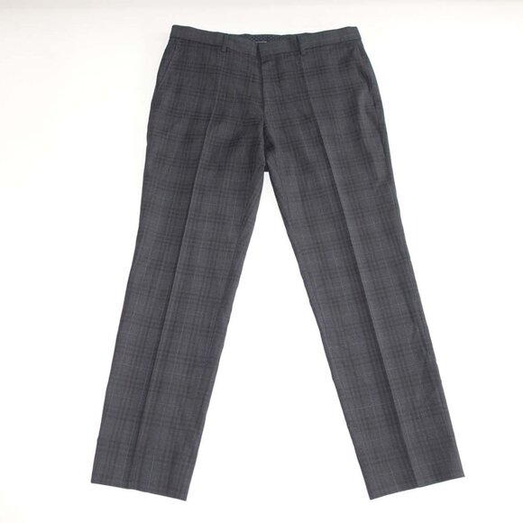 Hugo Boss Men's H-Huge Slim Fit Pants 36 x 31 Charcoal Gray Plaid Wool Slacks - Picture 1 of 7